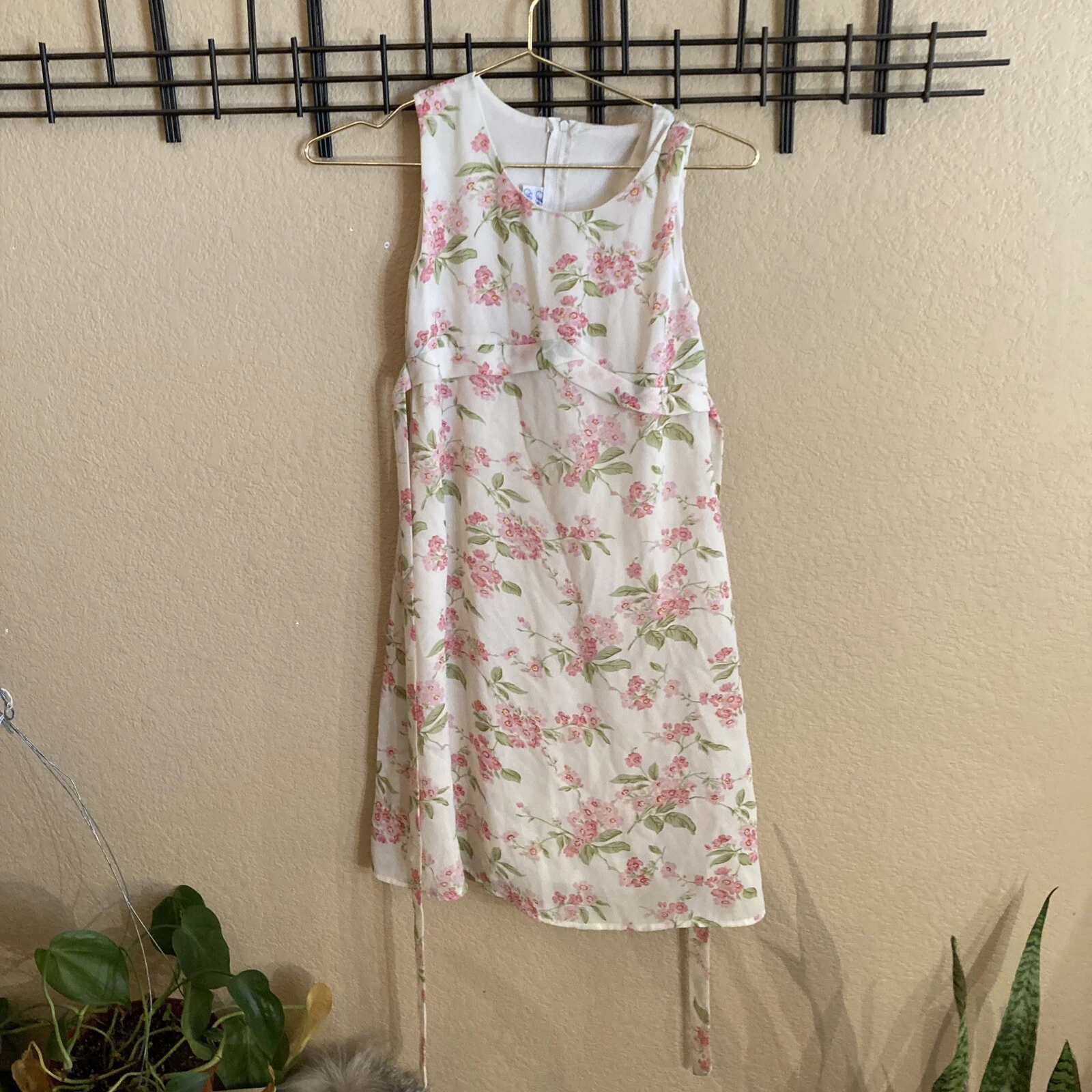 Sylvia Whyte Saks Fifth Avenue Girls Sz 10 Dress White Floral Green Piping Fancy