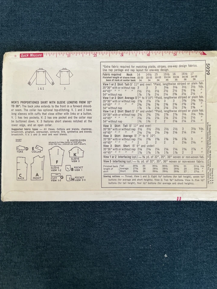 Vintage Simplicity 5029 NEW Men’s Front Button Shirt Size 14 - Image 3 of 4