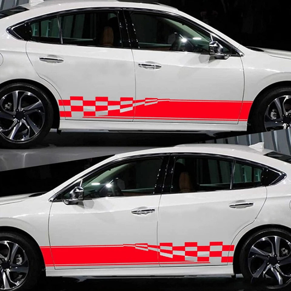 2 piezas calcomanías adhesivas de vinilo para guardabarros de puerta de carrocería lateral de auto con bandera roja deportiva Foto 4 de 4