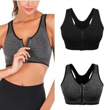 Women Front Zipper Push Up Sports Bra Seamless Fitness Yoga Padded Vest Tops