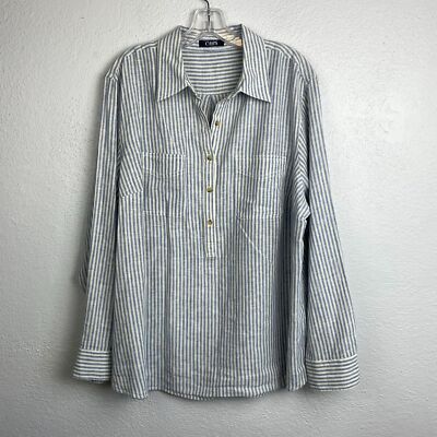 Chaps Women's Blue Striped Long Sleeve Popover