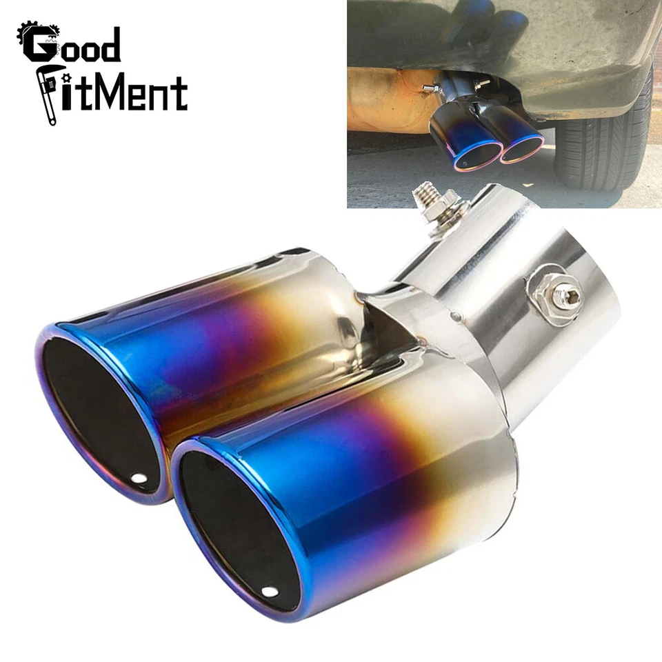 Tubo de escape traseiro duplo ponta silenciador cauda tubo de escape azul parafuso de aço inoxidável EUA - Imagem 2 de 4