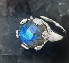 GP Amore Collection NATURAL AAA Malagasy Labradorite and White Zircon 9 Ring