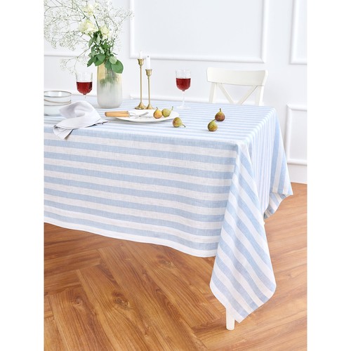 Solino Home 100% Pure Linen Tablecloth for Fall Dining Kitchen Sorrento Stripe - Picture 31 of 34