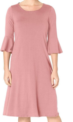 Star Vixen Women's Petite Modest Soft Knit Bell-Sleeve Midi-Length Dress SP