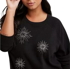 TORRID Celestial Beaded Cozy Fleece Crew Neck Raglan Sweatshirt NWT Size 2X
