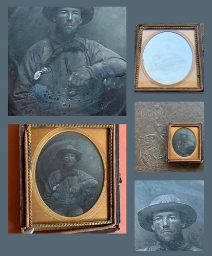 49er MINER Rough PHILLY Prospector ESCRIBIENDO EN SOMBRERO 6º Plato DAGUERROTIPO Foto