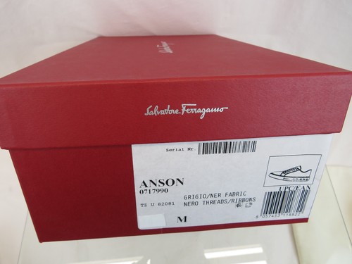 SCARPE DA GINNASTICA GANCINI NUOVE CON SCATOLA FERRAGAMO ANSON TELA RIVESTITA DI GRIGIO STAMPA LOGO NERE 12$660 - Foto 12 di 12