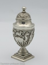 Qajar/Indopersiano Kutch pepe cruet figure animali argento massiccio cammello leone