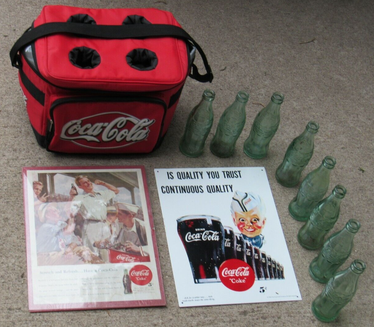 Vintage Coca Cola sign 8 six ounce bottles 40's 50's magazine Ad