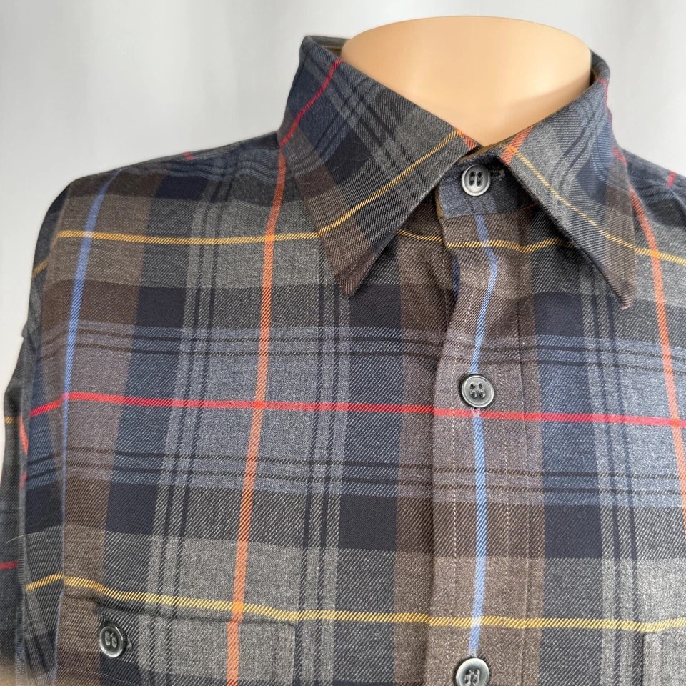 Camisa masculina vintage Alex Cannon com botões tamanho G xadrez manga longa remendos de cotovelo de flanela - Imagem 4 de 4