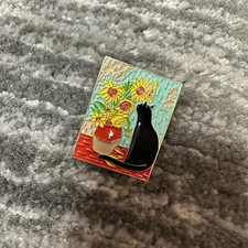 Cat Enamel Pin Sunflower With Black Kitten Brooch Lapel Badge Jewelry New