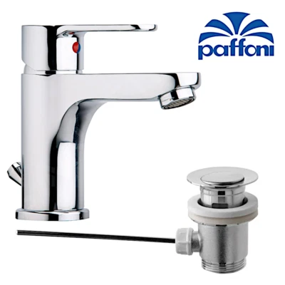 Miscelatore rubinetto lavabo con piletta 1"1/4 e flessibili inox Paffoni BLU