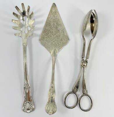 W.A. Silver Plate Salad Serving Tongs Pasta Cake Serving Italy 10'' Silverplate