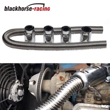 48" Stainless Steel Radiator Flexible Coolant Water Hose Kit+4 X Caps Universal