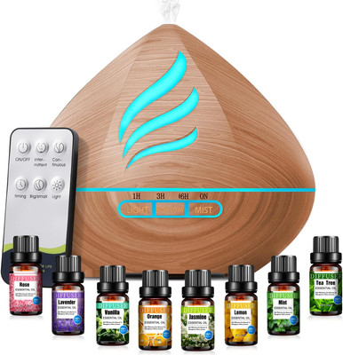 500ml Essential Oil Diffuser with 8 Oils, Remote Control & Timers for Aromathera