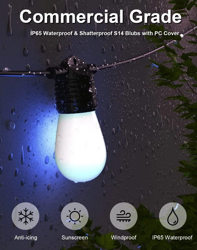 48 Ft Smart Outdoor String Lights RGBCW Color Changing Dimmable Patio String New - Image 3 of 4