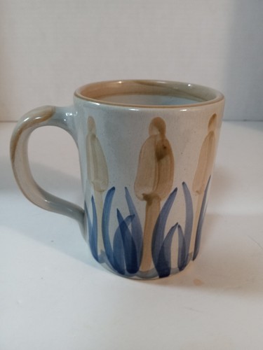 Vtg Louisville Stoneware Mug Flying Duck & Cattails Brown Blue Lake Cabin Cup - Picture 4 of 7