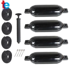 4 Ribbed Marine Boat Fender Vinyl Bumper Dock Shield Protection 6.5" X 23" Black