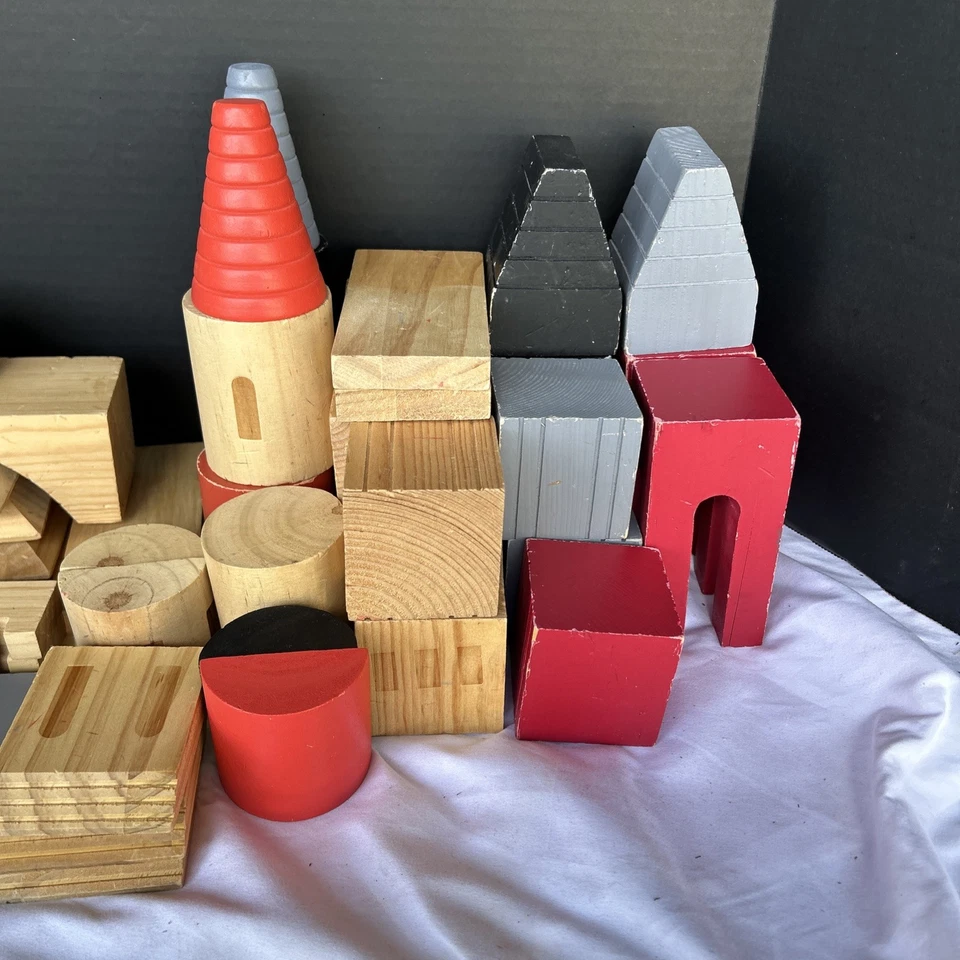 FAO Schwarz Solid Natural Wooden Blocks Wood Create a Castle Over 50 Pieces Used - Image 4 of 4