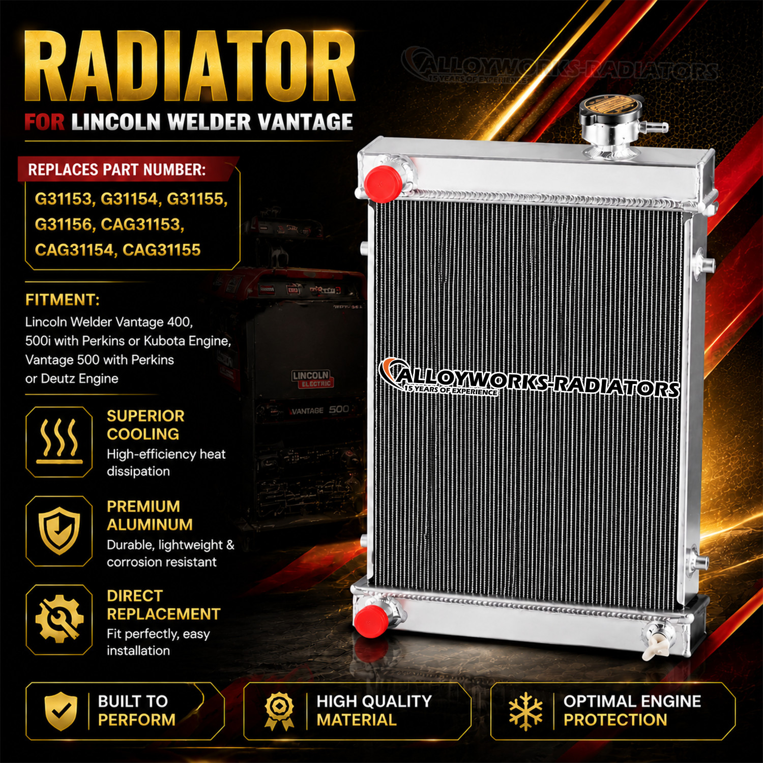 Aluminum 3 Row Radiator Fits Lincoln Welder Vantage 400 500 500I G31153 G31154