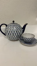 russian imperial porcelain lomonosov cobalt net never used 