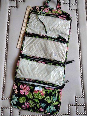 Retired Vera Bradley Botanica Black Floral Cosmetics Travel Hanging Folding Bag 