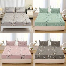 3pcs Printed Pattern Fitted Sheet Set,1 Fitted Sheet 2 Pillowcases,Without Core