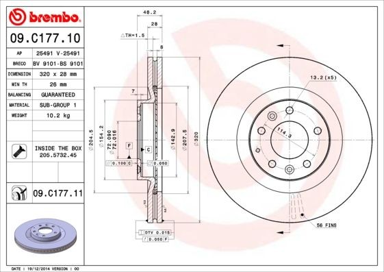 Disques de frein Brembo en alliage de fonte à haute teneur en carbone pour routière