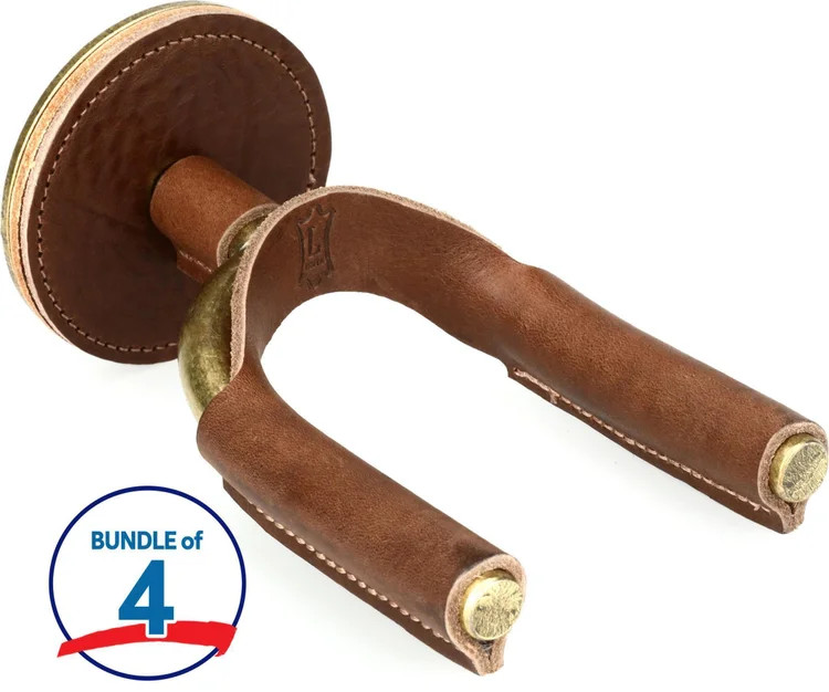 Levy's FGHNGR Brass Forged Guitar Hanger (4 Pack) - Brown Leather