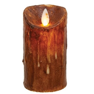 NEW PRIMITIVE PILLAR CANDLE BROWN TIMER Motion Faux Flame 4.5'' x 2.5'' LED RUSTIC