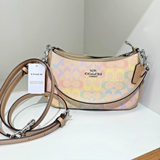Coach CDA91 Teri Shoulder Bag In Rainbow Signature Canvas Sand Multi Brand New