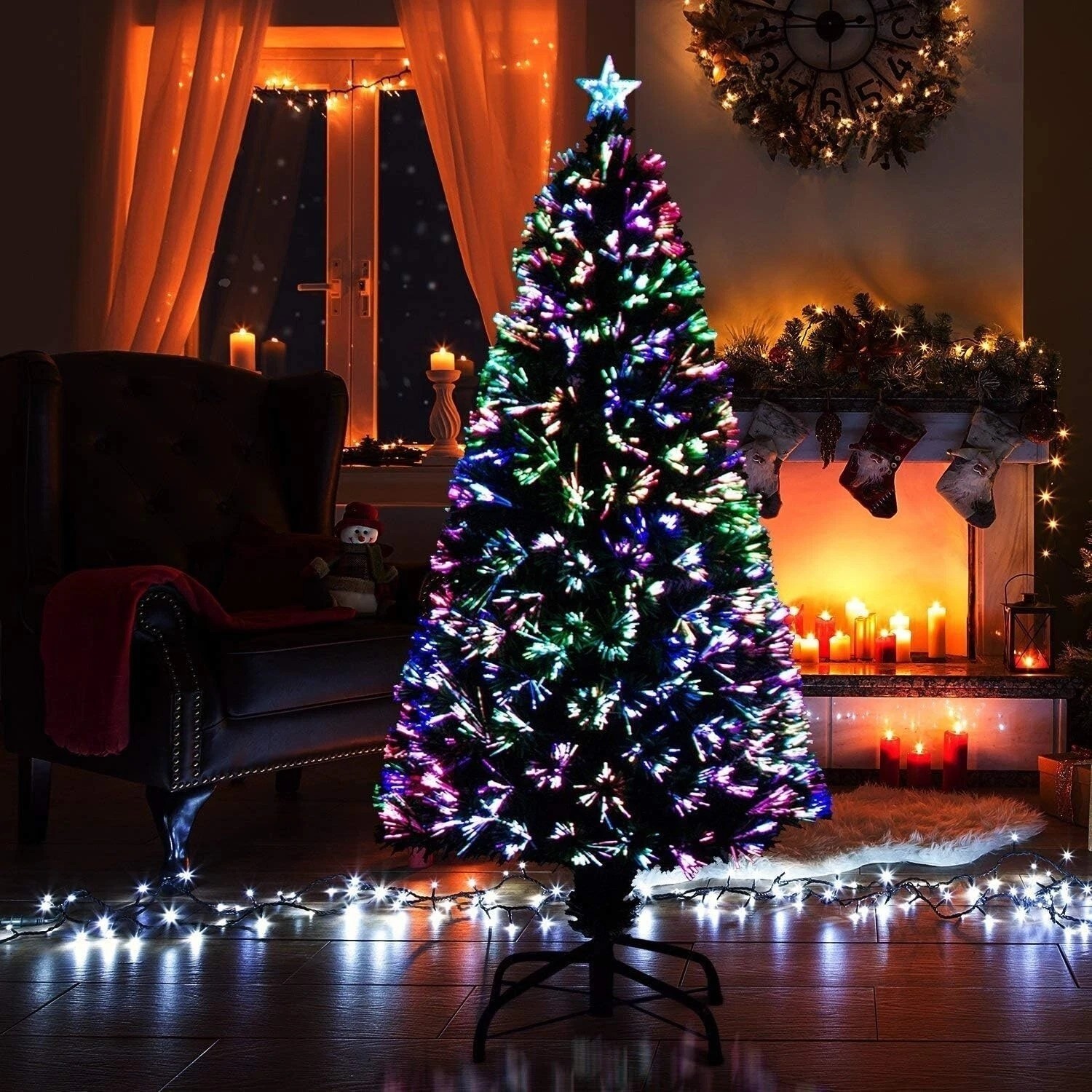 Fiber Optic Christmas Xmas Green Tree LED Lights Pre Lit Color Changing Star 4ft