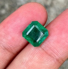 3.55 Carats Green Emerald Stone Asscher Cut Natural Gemstone From Zambia
