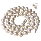 16 Inch Choker Set ROUND 9-10mm White Pearl Necklace Earrings Set Cultured — photo 1