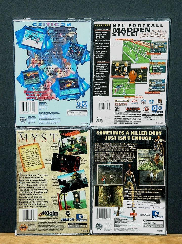 LOTE DE 4 JUEGOS SEGA SATURN - MYST, CRITOM, MADDEN 97, TOMB RAIDER Foto 2 de 4