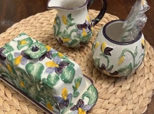 Temptations by Tara Figural Floral Butter Dish & Sugar Bowl  (no Lid)  & Creamer