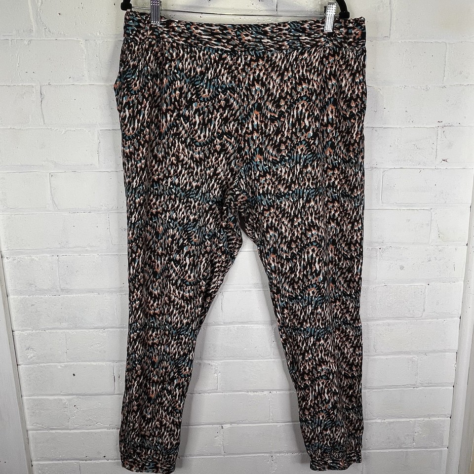Crossroads Womens Size 14 Printed Harem Pants Black Teal Orange Viscose