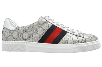 Gucci Ace GG Logo Supreme Canvas Beige Blue Silver Low Top Flat