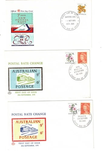 Australia 1970/71 Coils on WCS & EXCELSIOR UNADDRESSED FDCs      (3 items)