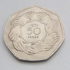 1973 Large Uncirculated Fifty (50p) Pence Coin EEC Hands Encircled
