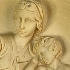 Pensive Madonna Plate Wall Plaque Alabaster Tuscany Santini Volteradici 8" #7017