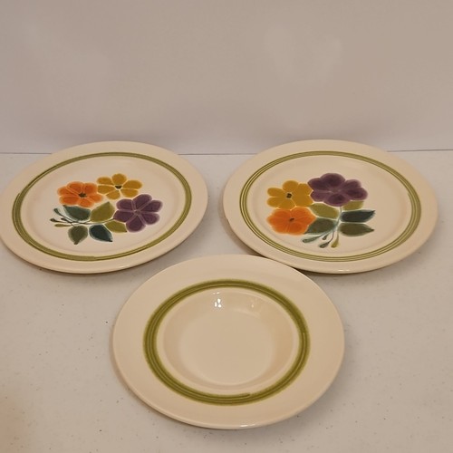 3 VTG FLORAL Franciscan 1970's Oven Safe 8.5" Salad Plates 7.5" Rimmed Plate 