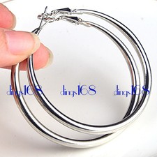 Real 925 Sterling Silver Tarnish-Resist 55mm/2.17" Large Tube Hoop Earrings B039