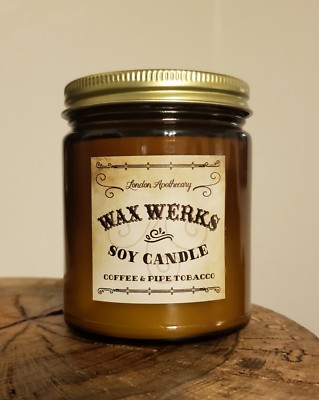 London Apothecary Wax Werks Soy Candle Coffee & Pipe Tobacco wooden wick  jar