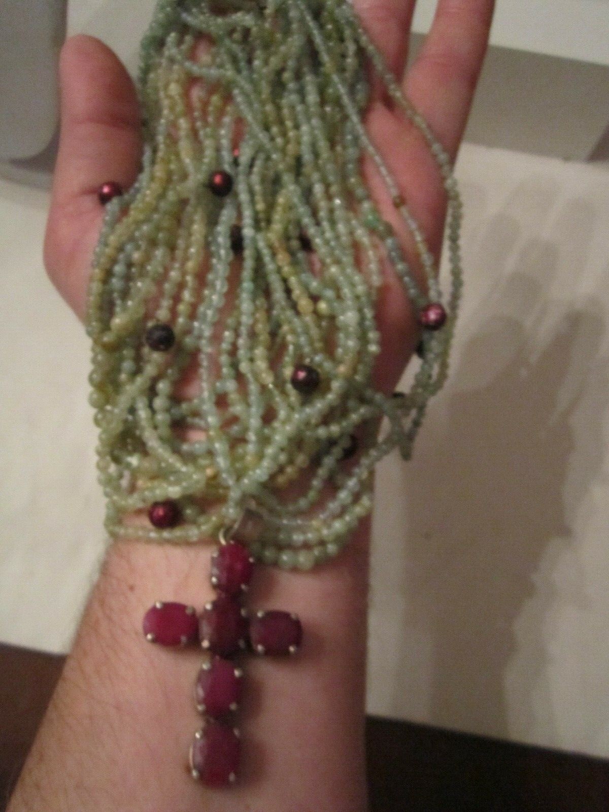 MASSIVE CHALCEDONY & RUBY GEMSTONE NECKLACE & PEN… - image 2