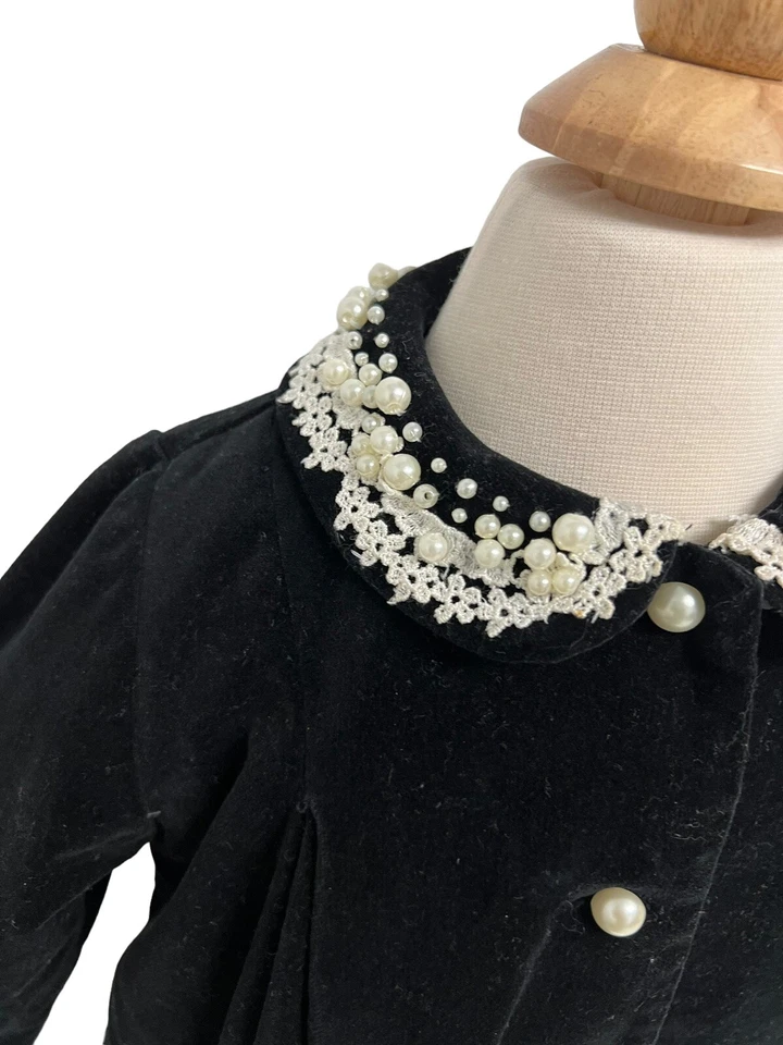 Biscotti Collezioni Bebé Niña Chaqueta Abrigo Terciopelo Negro Talla 18 Meses Foto 2 de 4