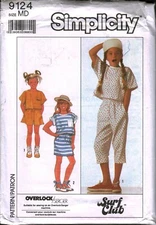 9124 Vintage Simplicity Sewing Pattern Girls 1980s Pants Shorts Top Skirt UNCUT