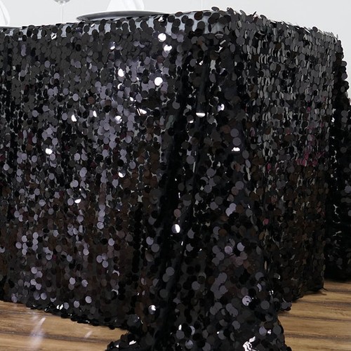 Black Rectangular 90x132" Large Payette Sequin Tablecloth Wedding Catering SALE - Picture 2 of 6
