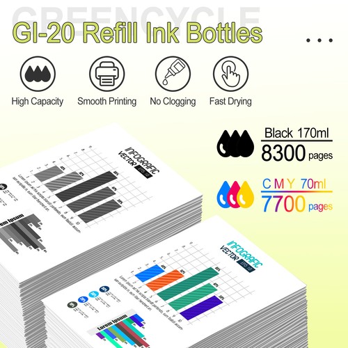 GI20 Ink Refill Bottles Compatible for Canon PIXMA G6020 G7020 G5020 Printers - Picture 3 of 12